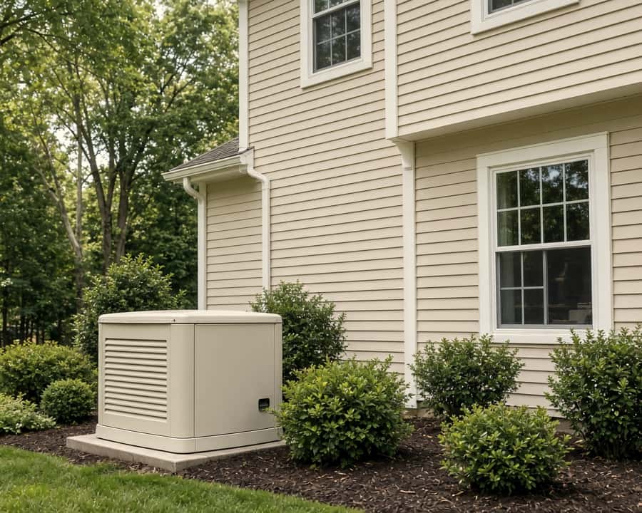Whole-home standby generator beside a suburban NJ home
