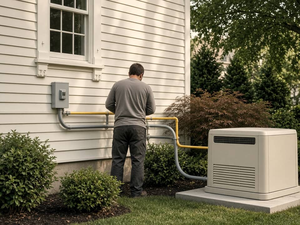 Standby generator beside a house